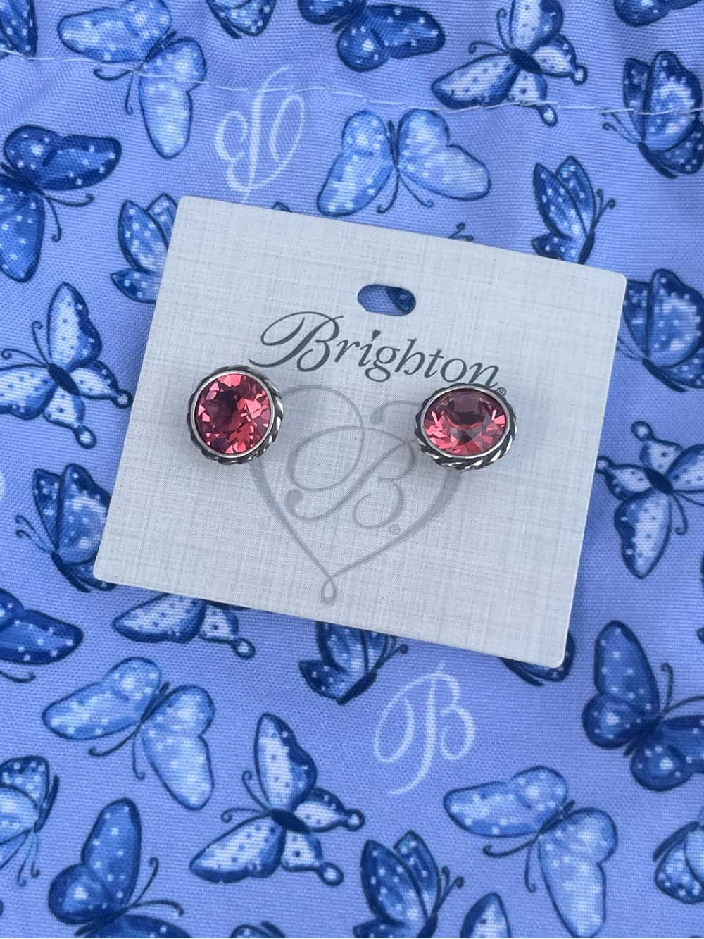 Brighton Iris Stud Earrings Pink Crystal Color NWT.  STYLE JA173E